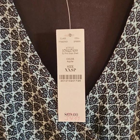 NWT WHBM Sleeveless Blue Printed Surplice Shell Size XXSP - Picture 5 of 9